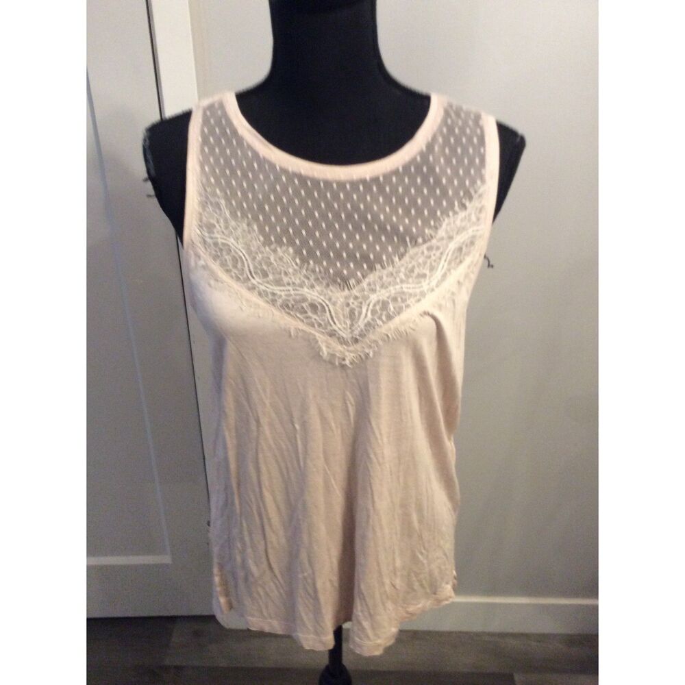 H&M Size Large L Light Pink Sleeveless Shirt Lacey Front